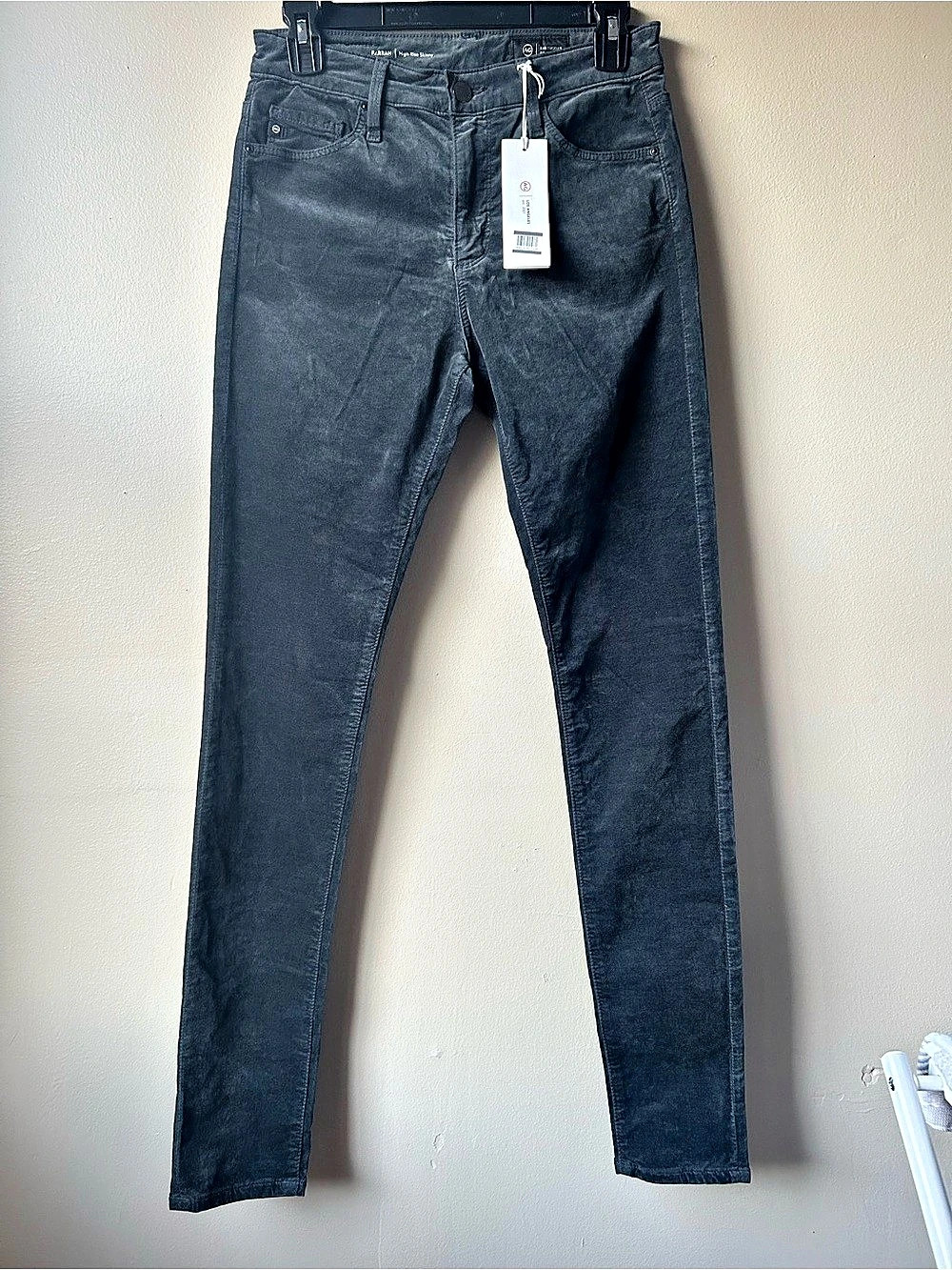 AG Farrah High-Rise Skinny Velvet Jeans Charcoal Gray Waist 27